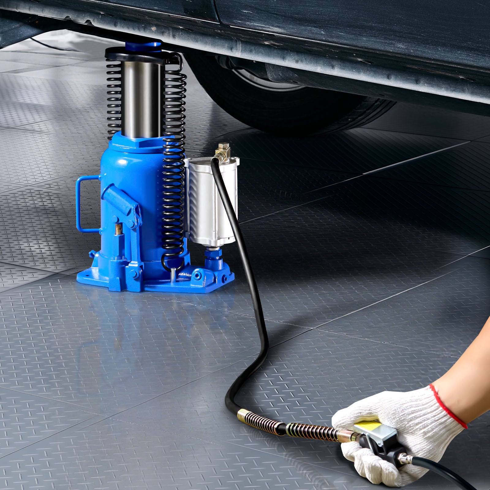 VEVOR Air Hydraulic Jack, 32 Ton (70546.9 Lbs) Capacity, 10-16.3 Inch Lifting Range, Pneumatic/Manual Heavy Duty Welded Jack with Pump, Suitable for Cars, SUVs, Pickups, Trucks, RVs, Auto Repair, Blue