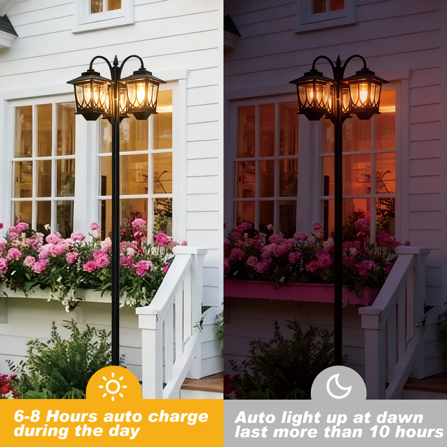 2/1-Piece 73-Inch 3-Head Solar Light, Clear Glass Aluminum, 60 Lumens, Accurate 3000K Light, Adjustable in Sections, Solar Floor Lamp, Outdoor Light, Solar Post Light, Suitable for Home, Courtyard, Garden, Valentine's Day, Carnival