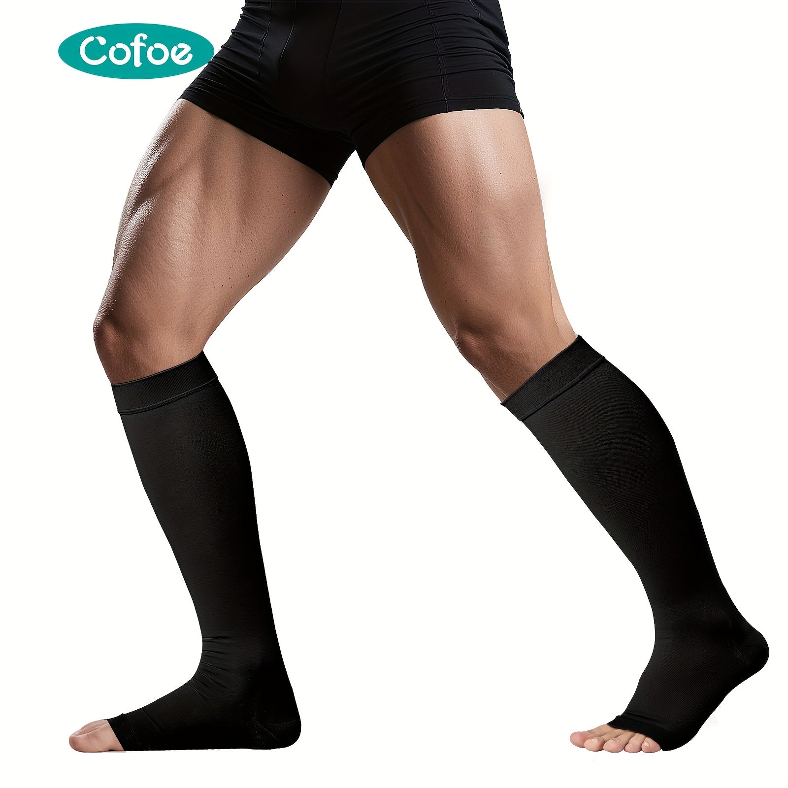 COFOE - 男女通用膝高压缩袜 22-32mmHg (80% 尼龙/20% 氨纶) - 渐进压力适用于静脉曲张、跑步、运动和旅行 - 全天候弹性开口及腿部护理紧身袜