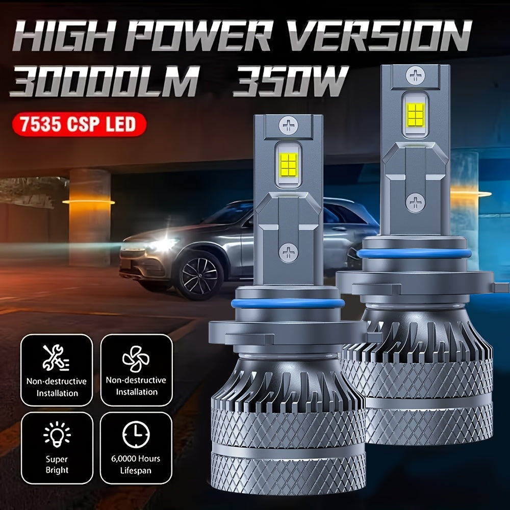 2-Pack H1 H7 H4 H11 HB3 9005 HB4 9006 9012 HIR2 Car Headlight Bulbs 30000 Lumens 350W Auto Front Headlights 12V 6500K Color Temperature