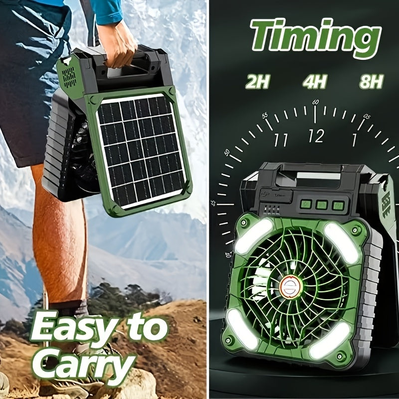 New Portable Solar USB Rechargeable Outdoor LED Fan Light, Foldable Camping Desktop Fan Lamp