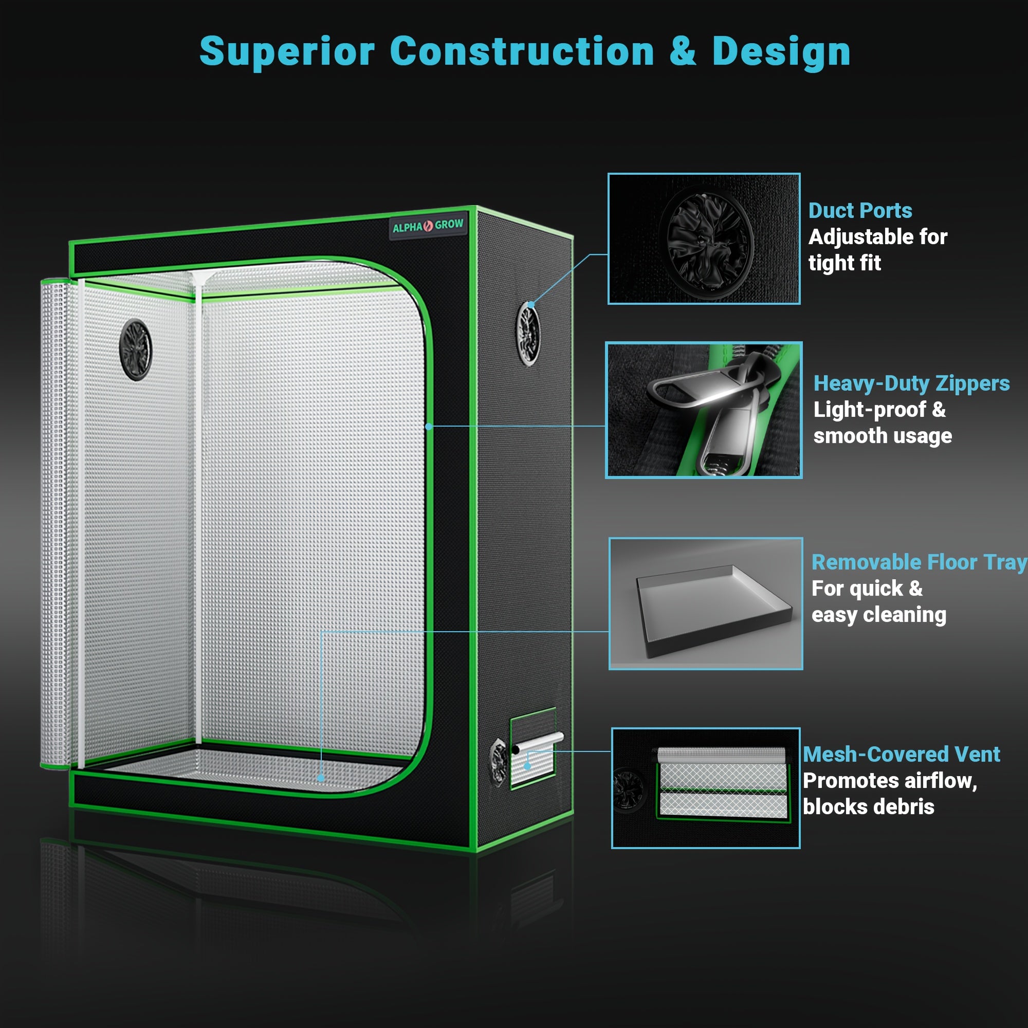 Professional 1800D 4x2 Grow Tent Kit 48"x24"x60", Complete Hydroponic System for Indoor Plants, 100W Full Spectrum LED Grow Light, 320CFM 6 Inch 2-in-1 Fan & Carbon Filter Combo 2398196504, High Reflective Mylar Lining
