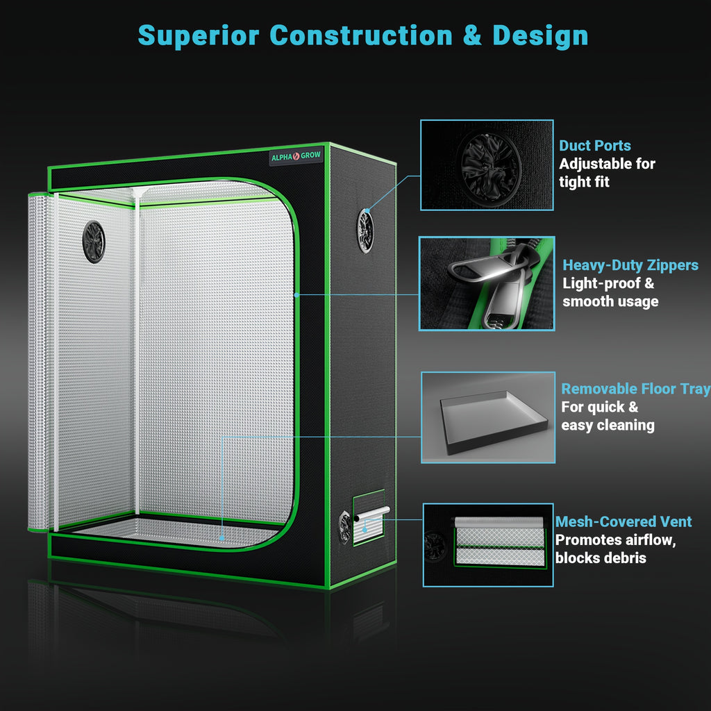 Pro 4x2/4x4/2x2 1800D Grow Tent Kit, 48"x24"x60", Complete Hydroponic System Kit for Indoor Plants, 100W Full Spectrum LED Grow Light, 240CFM 6" Inline Fan & Independent Carbon Filter Air Circulation, High-Reflective Mylar Setup