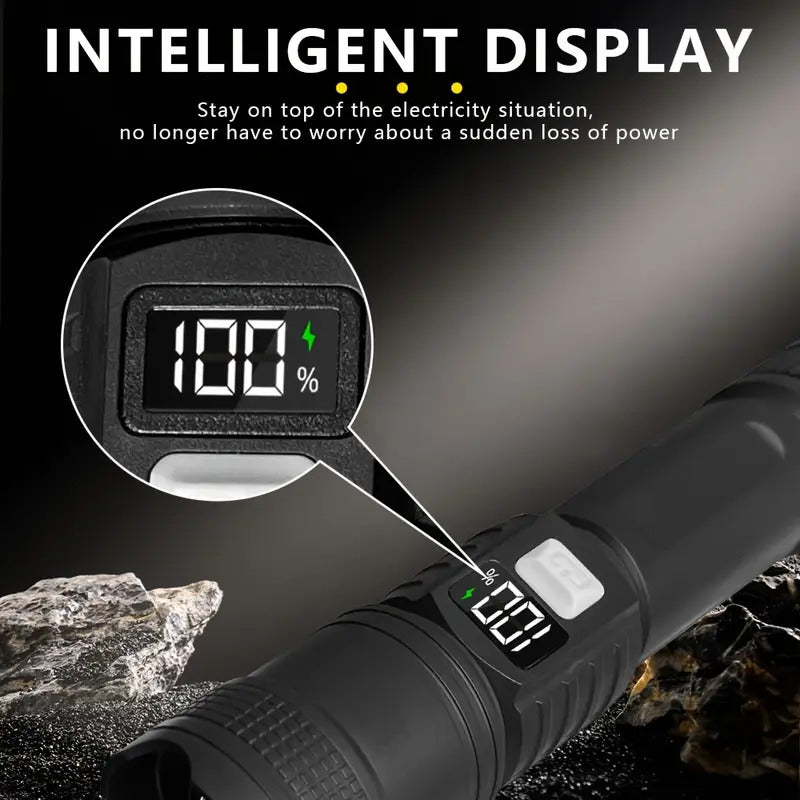 High Beam Long Range Flashlight, Super Bright Large Aperture Telescopic Zoom Torch, USB Rechargeable LED Searchlight, Drop-Proof Non-Slip Grip, Home Power Outage Emergency Light, Outdoor Tactical Flashlight, IP65 Waterproof
