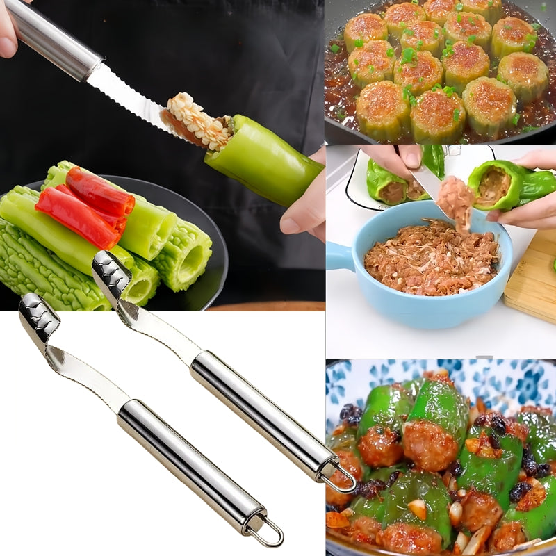 Household Chili Corer, Multifunctional Serrated Stainless Steel Pepper Seed Remover, Kitchen Tool for Seeding Bell Pepper Chili Bitter Melon