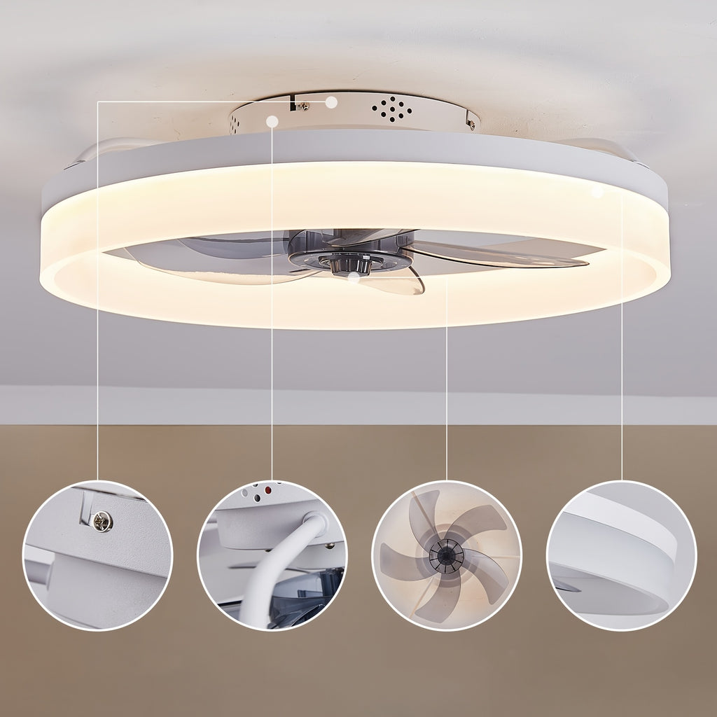 Ceiling Fan with Light & Remote, 19.7" Modern Low-Profile Ceiling Fan, Gradient Color Temperature & 6 Speeds, Flush Mount Ceiling Fan for Bedroom Kids Room (White)