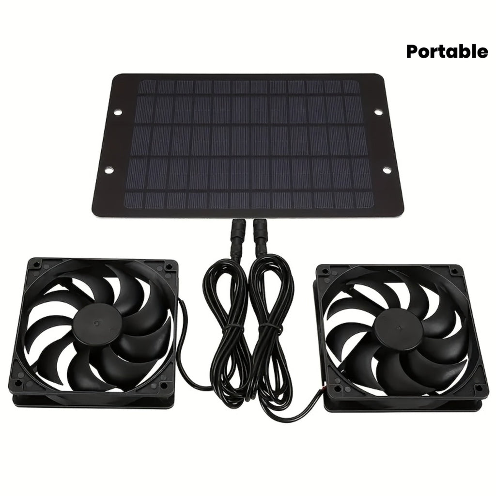 10W Portable Solar Panel with Two Cooling Fans, Intake or Exhaust Fan, Outdoor Ventilation Equipment for Pet Houses, Chicken Coops, Garages, Camping Windows, Dog Houses, Sheds and Outdoor Spaces (No Battery Needed)