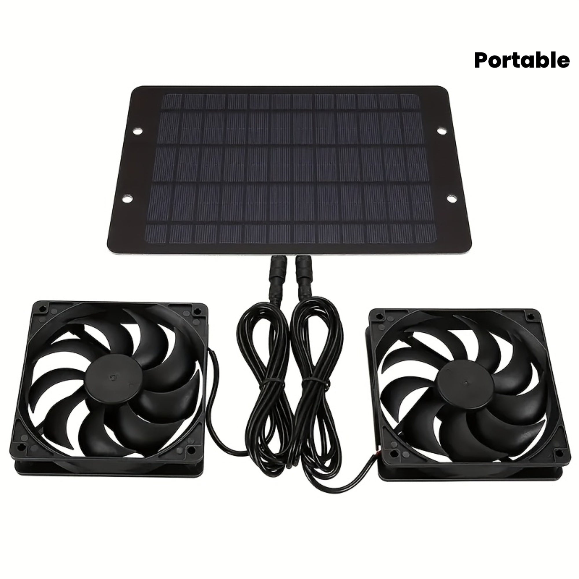 10W Portable Solar Panel with Two Cooling Fans, Intake or Exhaust Fan, Outdoor Ventilation Equipment for Pet Houses, Chicken Coops, Garages, Camping Windows, Dog Houses, Sheds and Outdoor Spaces (No Battery Needed)