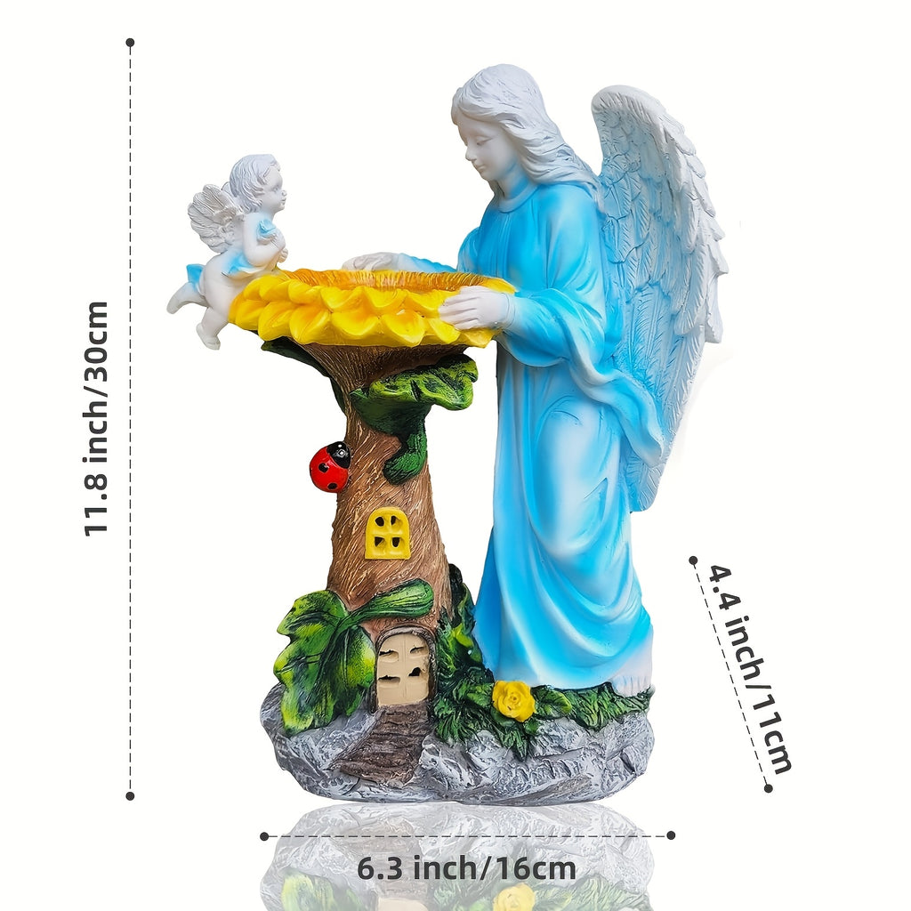 OTDECOR 1-Piece Solar Color Changing Light Angel and Cherub Garden Statue, Angel Outdoor Statue Sculpture, Resin Outdoor Decor with LED Lighted Tree House Base, Suitable for Patio and Backyard Lawn Decoration