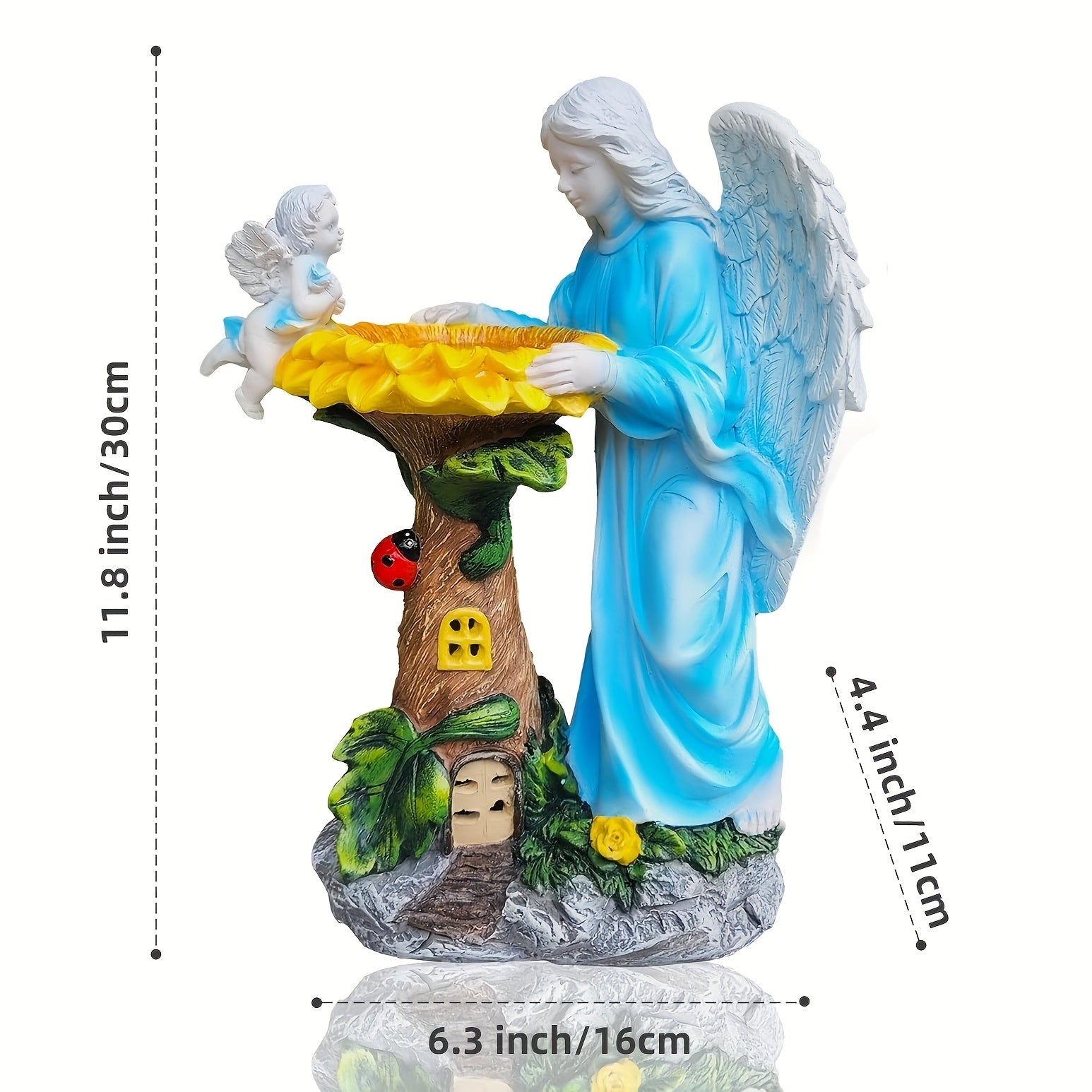 OTDECOR 1-Piece Solar Color Changing Light Angel and Cherub Garden Statue, Angel Outdoor Statue Sculpture, Resin Outdoor Decor with LED Lighted Tree House Base, Suitable for Patio and Backyard Lawn Decoration