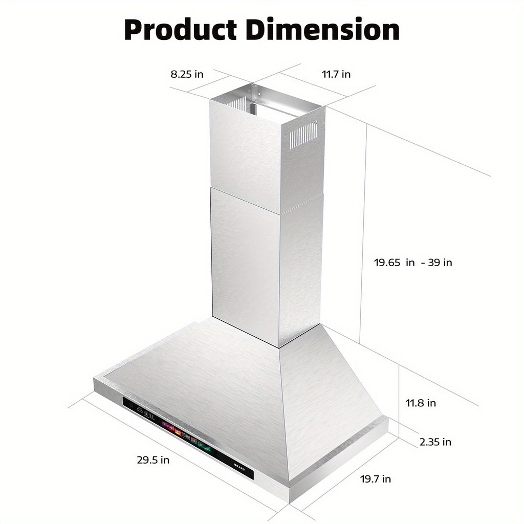 36-Inch Wall-Mounted Range Hood, 900 CFM, with Voice/Gesture/Touch Control, Stainless Steel Kitchen Exhaust Hood, 4-Speed Exhaust Fan, Adjustable LED Light, Memory Mode