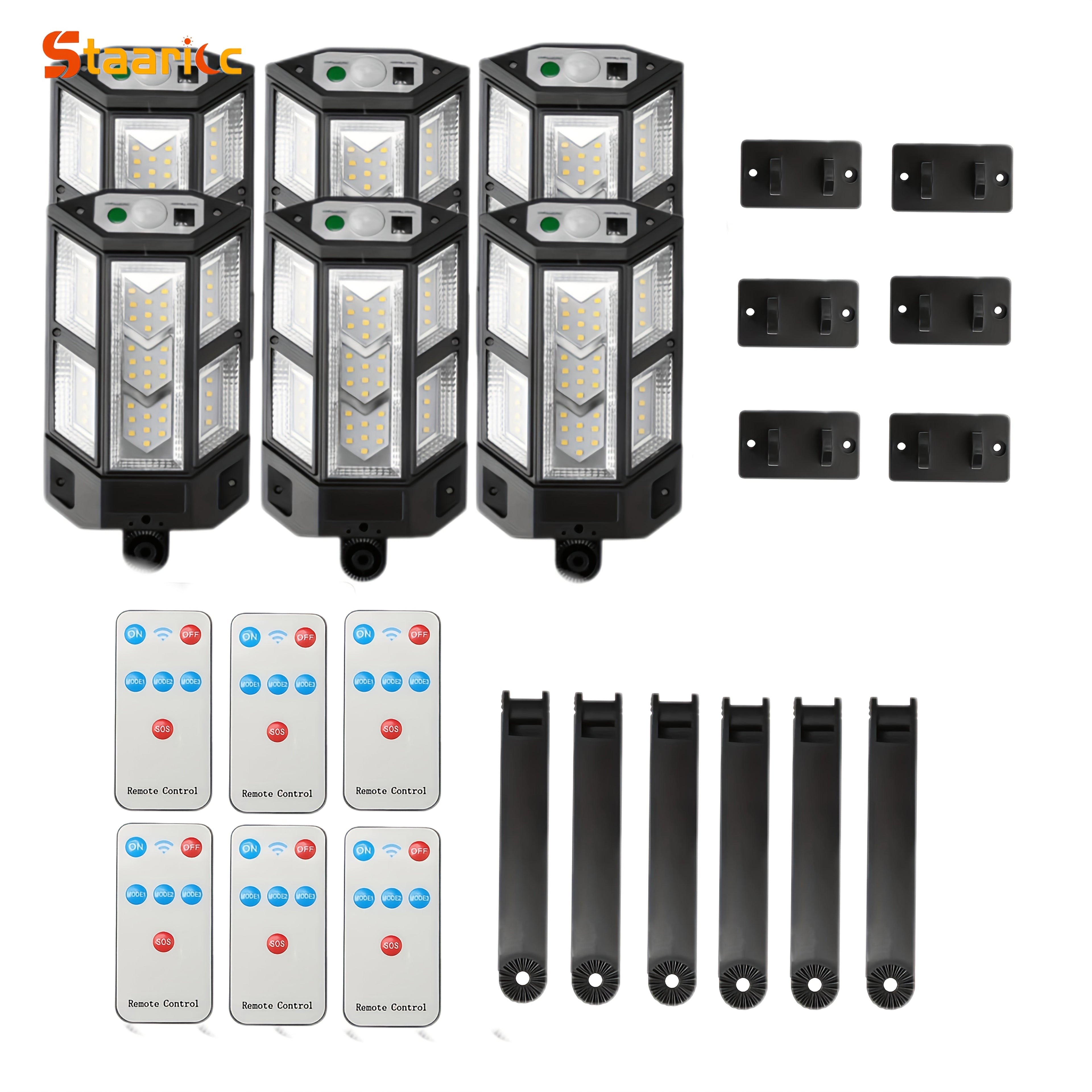 Staaricc 1/2/4/6/8 Pack Solar Light Super Bright 43 LED Solar Fence Light Wall Light with 3 Lighting Modes Remote Control, with Motion Sensor Outdoor Road Street Light, Outdoor Garden Security Street Courtyard Light Solar Courtyard Light