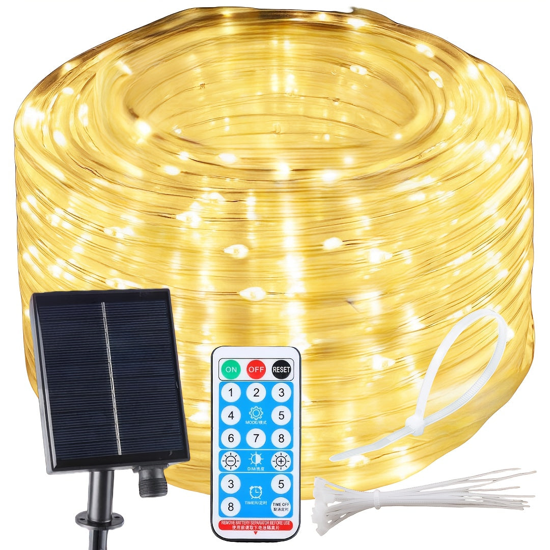 100FT 302 LED 灯带，带遥控器 – 太阳能灯串，适用于花园、露台、庭院、泳池、院子，圣诞节假日装饰