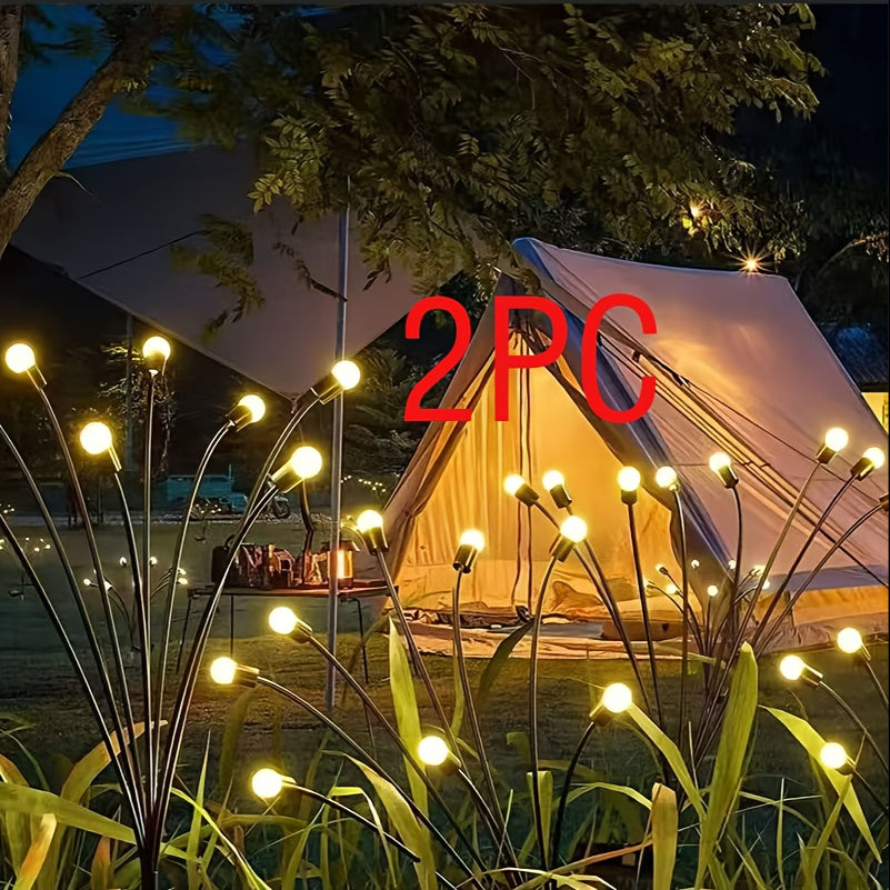 4 个太阳能庭院灯，24 个 LED 灯，萤火虫落地灯，户外装饰 LED 灯，花园装饰球形灯庭院灯，适合节日派对、独立日舞会照明装饰您的花园