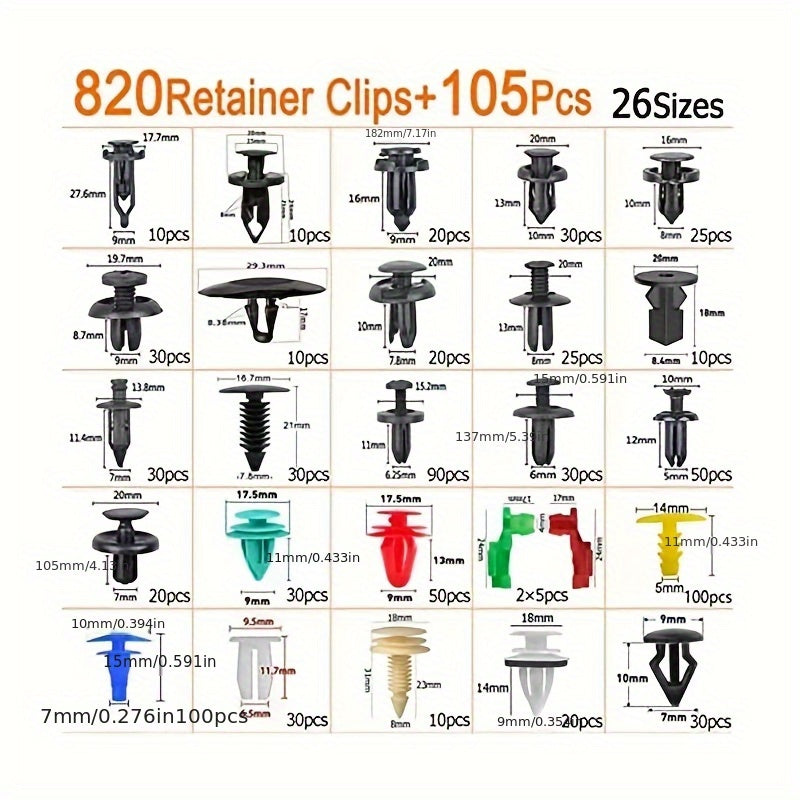 PCS Boxed Retainer Clips Kit for Car Bumper, Door Panel, Fender – 26 Types of Auto Fasteners with Complete Removal Tools