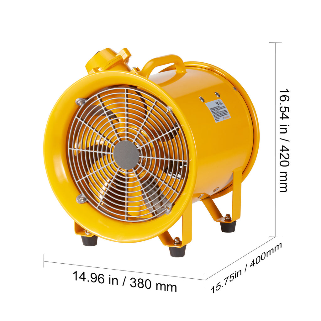 VEVOR Portable Ventilator, 12"/16" Heavy Duty Cylinder Fan, 550W/1100W Powerful Exhaust Fan, 2500CFM/4240CFM, 9.8ft/16.4ft Power Cord (No Charging Head), Industrial Dust & Smoke Blower, for Home/Workplace