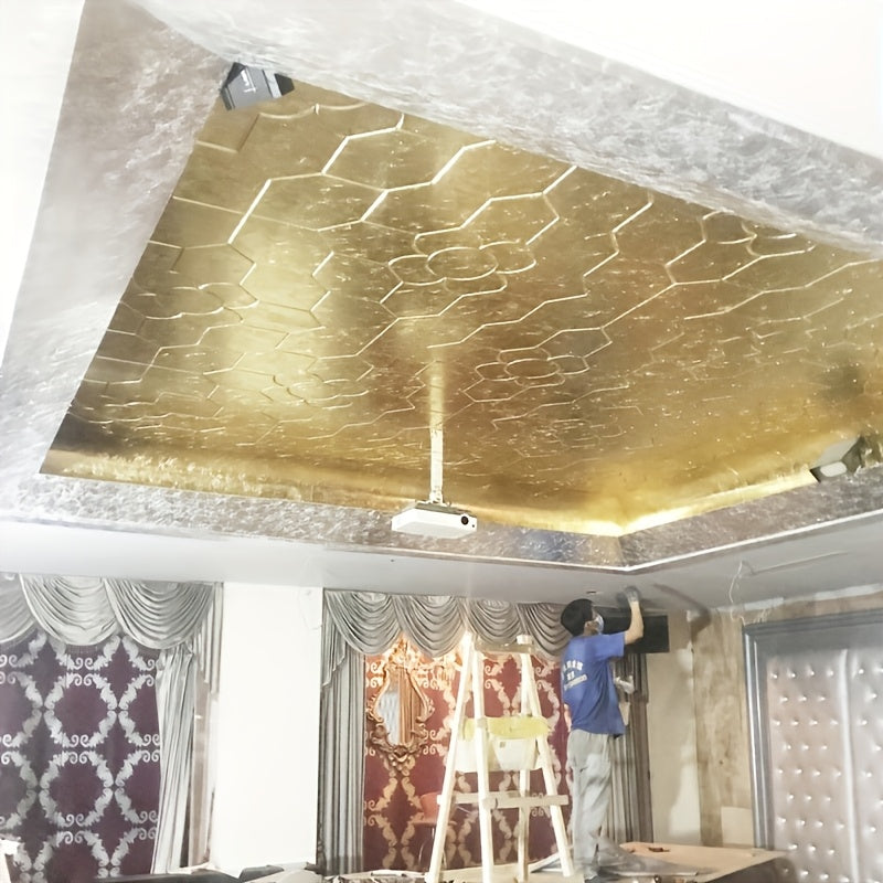 50张香槟金箔纸 3.15x3.35英寸（8x8.5厘米）金属仿金箔 适用于艺术、烫金工艺、DIY绘画、美甲及家居装饰