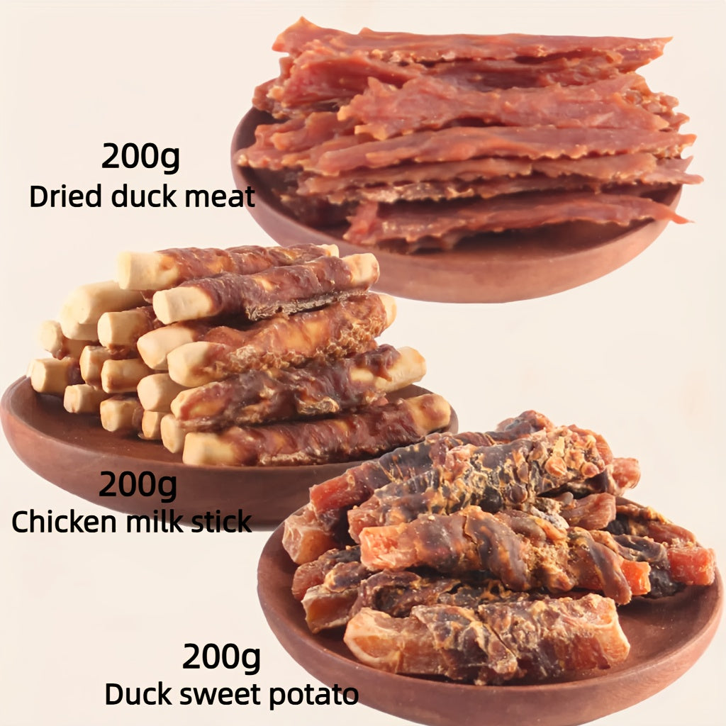 天然鴨、雞、牛奶棒、甜薯狗零食套裝 - 無穀物、高蛋白、低脂肪、對牙齒健康有益