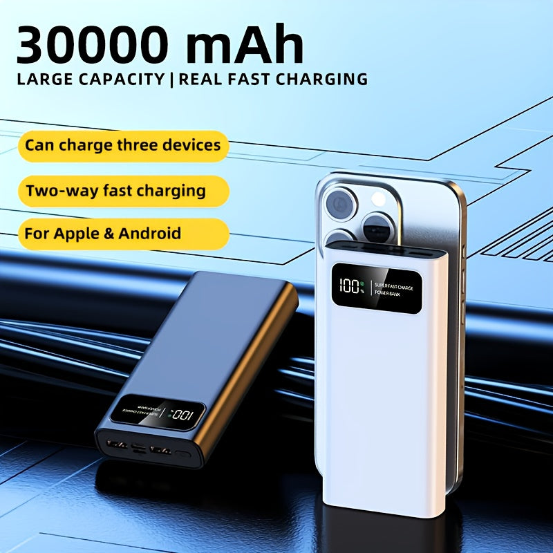 30000Mah Large Capacity Mobile Power Bank, Bidirectional Fast Charging, Outdoor Emergency Power Reserve Battery Pack, Portable Power Supply, Ultra-Fast Charging, Supports Simultaneous Charging of Multiple Devices, Holiday Gift, Christmas Gift