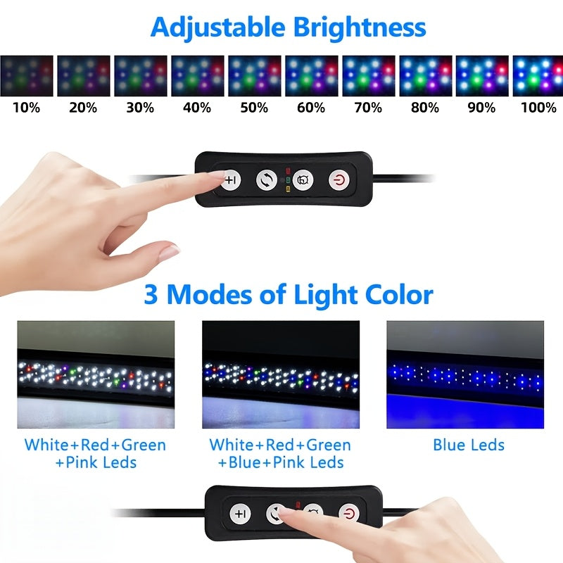 Black Smart USB Aquarium Light, 6H/8H/12H Timing Options, Multi-Level Brightness Adjustment, 3-Color LED Fish Tank Light, Suitable for Aquariums, Freshwater Tanks, Planted Tanks and Reptile Tanks