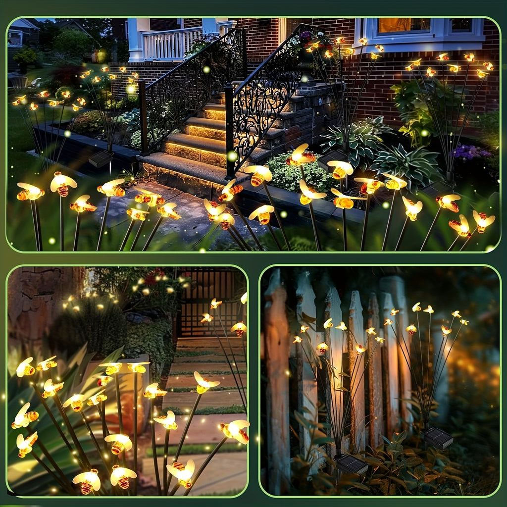 1PC Solar Bee Light Outdoor 8-Head Bee Solar Light Suitable for Garden Path Fence Courtyard Patio Walkway Decorative Lighting Perfect for Outdoor and Holiday Decoration
