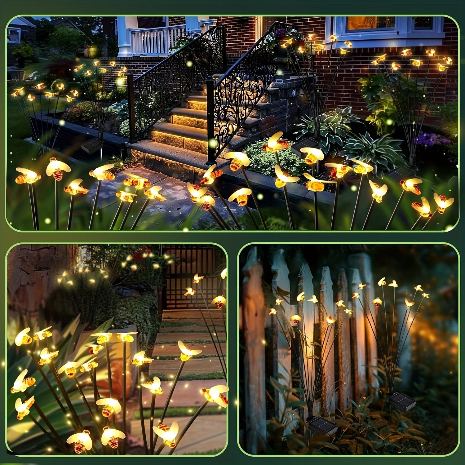 1PC Solar Bee Light Outdoor 8-Head Bee Solar Light Suitable for Garden Path Fence Courtyard Patio Walkway Decorative Lighting Perfect for Outdoor and Holiday Decoration