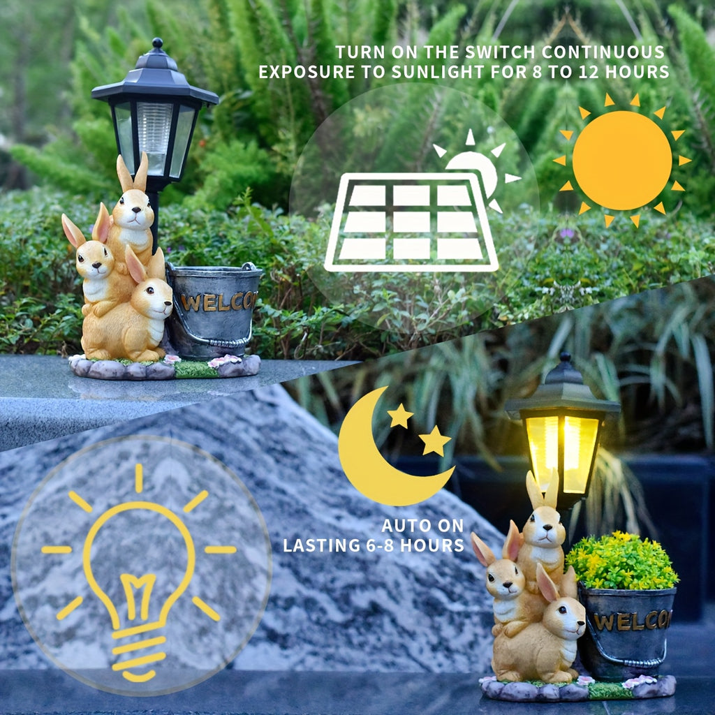 Easter Resin Rabbit Outdoor Statue Light, Creative Outdoor Solar Sculpture Light for Courtyard, Corridor Balcony Pathway Light, Indoor & Outdoor Home Decorative Ambient Night Light, Perfect Christmas or Thanksgiving Gift for Friends