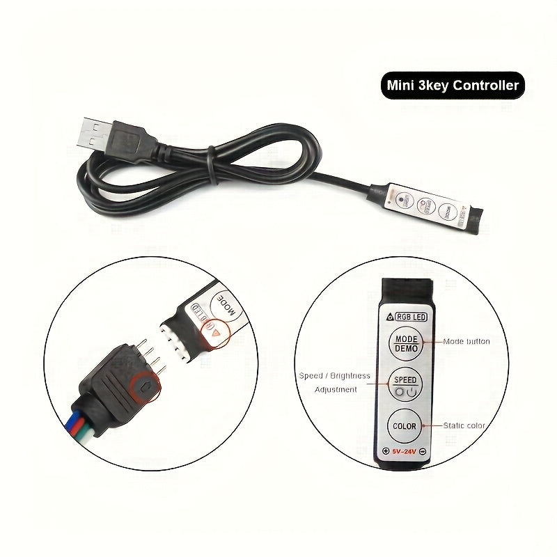 USB灯带电竞TV柔性七彩氛围灯迷你3键控制RGB低压5v自粘智能led灯条