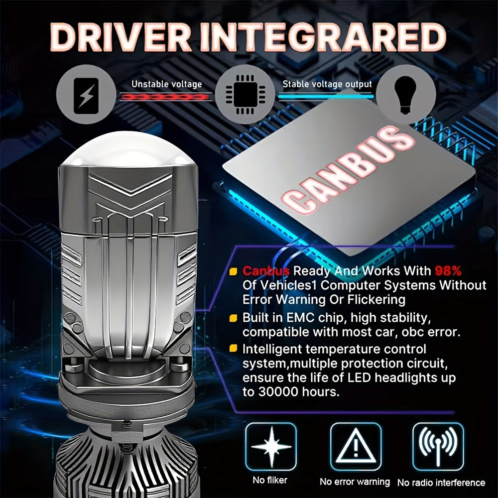 2 High Quality H4 LED Headlights H4-QB085, 50000 Lumens, 8054 CSP Chip, with External Driver Canbus Plug-and-Play, Auto Replacement Upgrade Bulb No Can-Bus Error, White Car LED Headlight Lighting, 12V