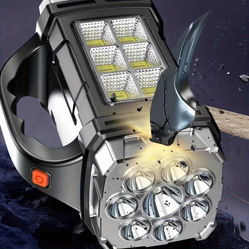 1 Ultimate Ultra-Bright LED Searchlight 2200W - Ultra-Portable, Dual Solar & USB Charging, Visible Beam, Power Bank Flashlight for Outdoor Adventures