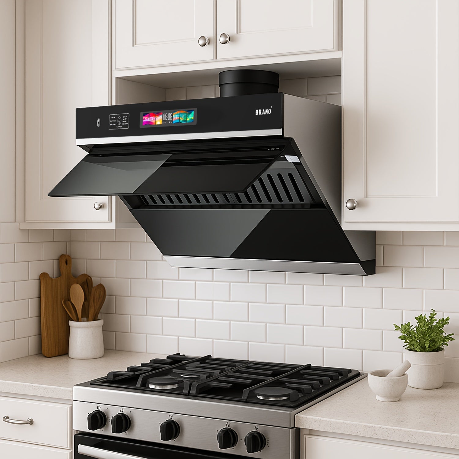30-Inch Under Cabinet Range Hood, 900 CFM Kitchen Exhaust Hood with Voice/Gesture/Touch Control, Ducted/Ductless Convertible Stainless Steel Range Hood, 4-Speed Exhaust Fan, Adjustable Lighting