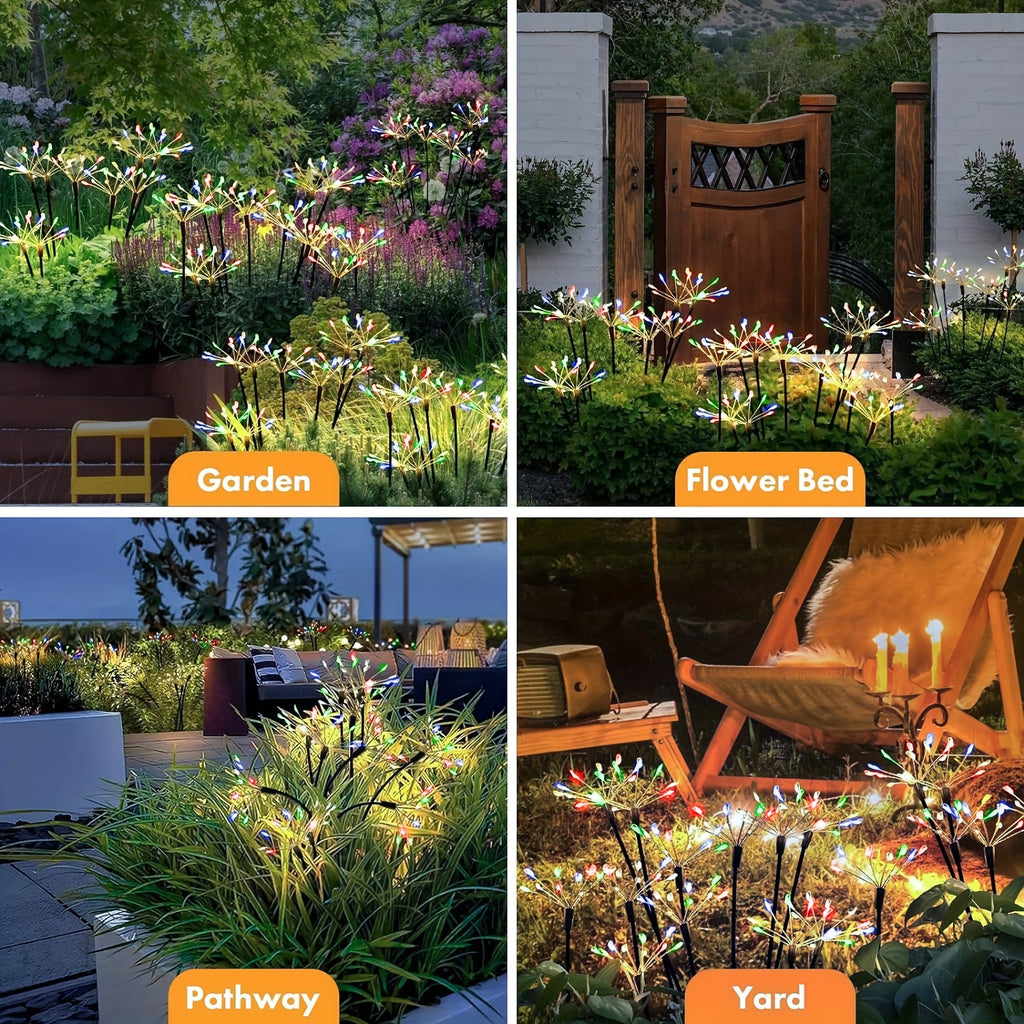 1/2 Piece Colorful 120LED Solar Fireworks Light Outdoor Courtyard Decoration, 8-Mode Sunset Dawn Light Garden Path Light, Solar Starburst Light Suitable for Patio Balcony Decoration