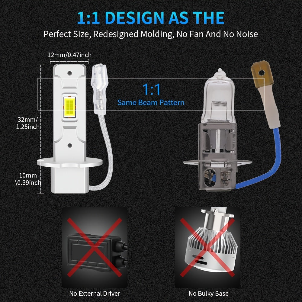 Lupu Auto 2-Pack Car Headlight LED H3 LED Light 110W 25000LM H3 Bulb Mini Size Design Wireless Car Light CSP 5530 Chip White Light 6500K + 600% Brightness, High/Low Beam, Auto Modification Accessory Plug-and-Play