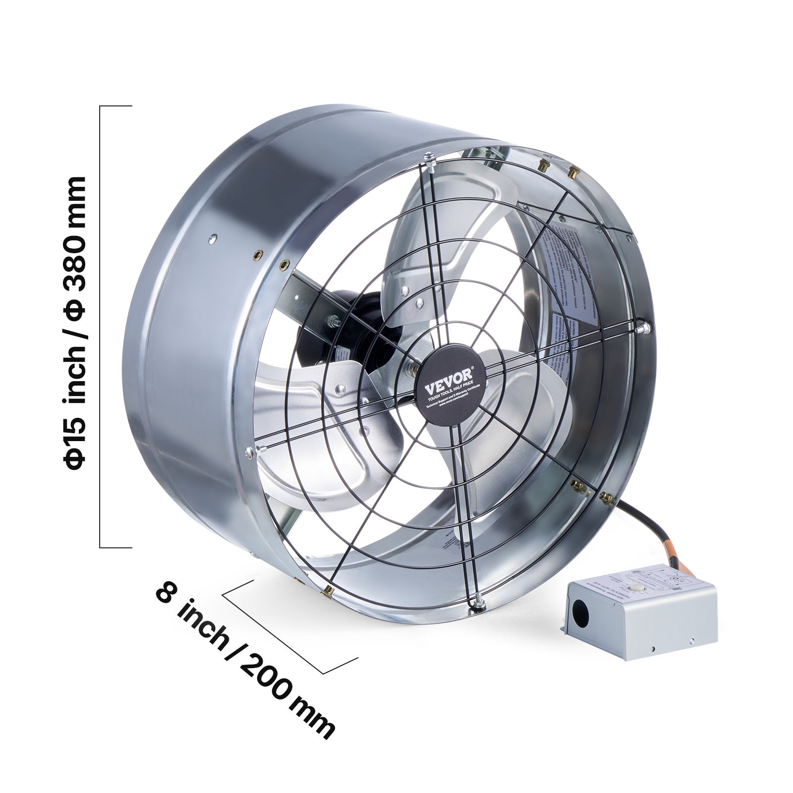 VEVOR 15"/16" Gable Mount Fan, 1300 CFM / 2940 CFM, Adjustable Thermostat Roof Exhaust Fan