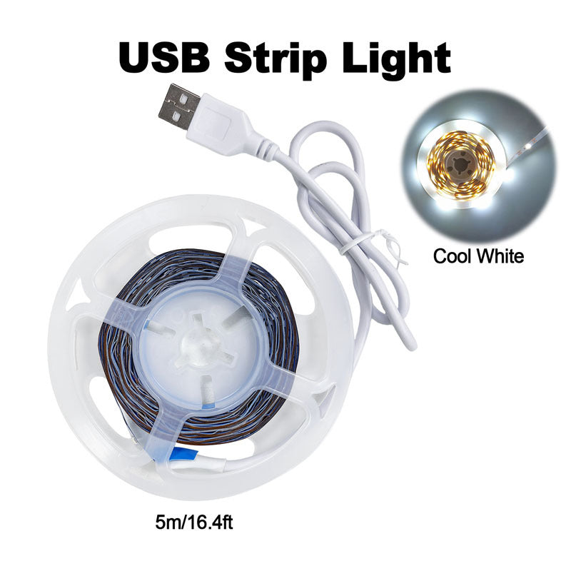 USB LED灯带，冷白光和暖白光可选 - 长度可选，易于安装，打造舒适的卧室、充满活力的客厅、现代的厨房和创新型家庭办公室