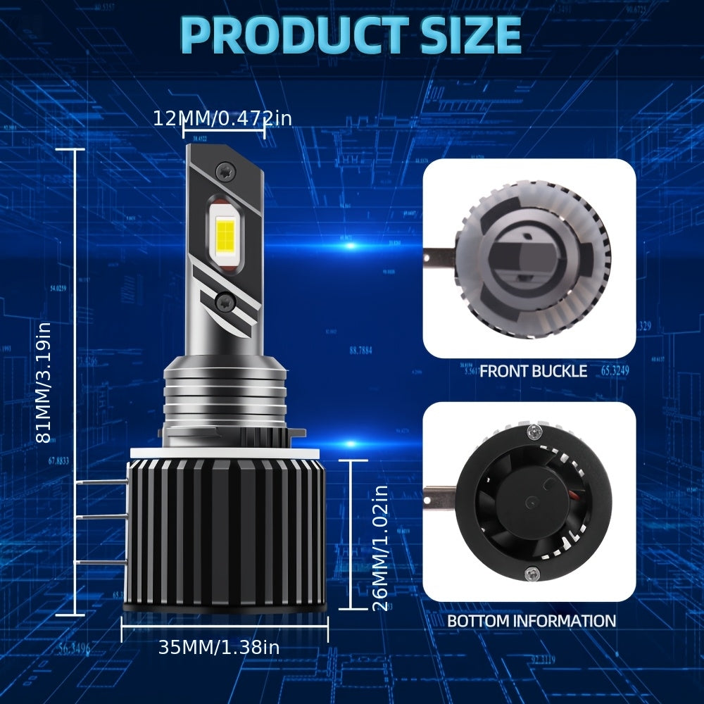 2-Pack H15 LED Headlight Bulbs | 48000LM High Lumens Super Bright 6000K White Light, High Stability, Turbo Jet Plug-and-Play, Suitable for Motor Vehicles