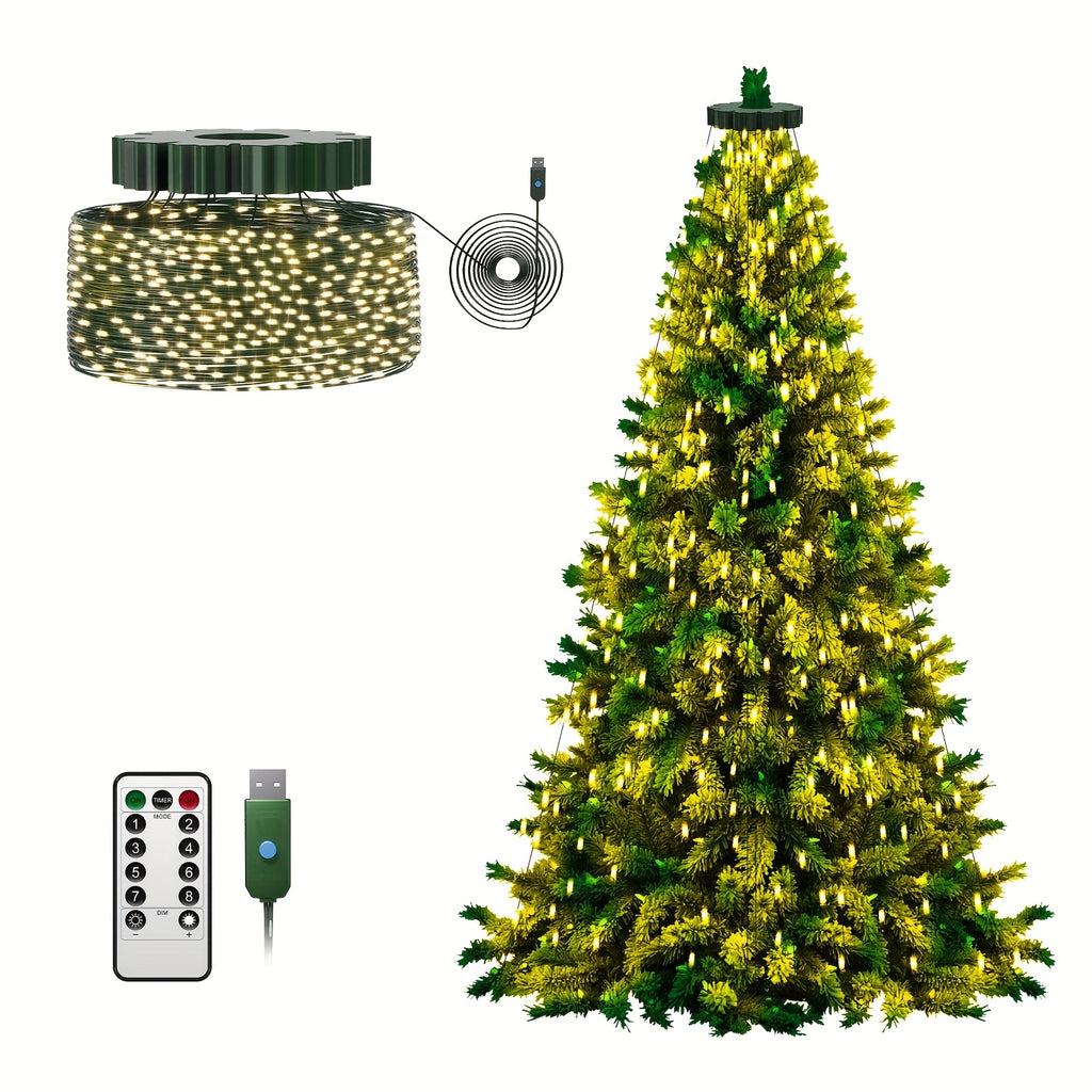 2 米 400LED 圣诞树串灯，USB 供电带遥控器，暖白色。适用于圣诞树、节日装饰、派对，轻松营造节日氛围。