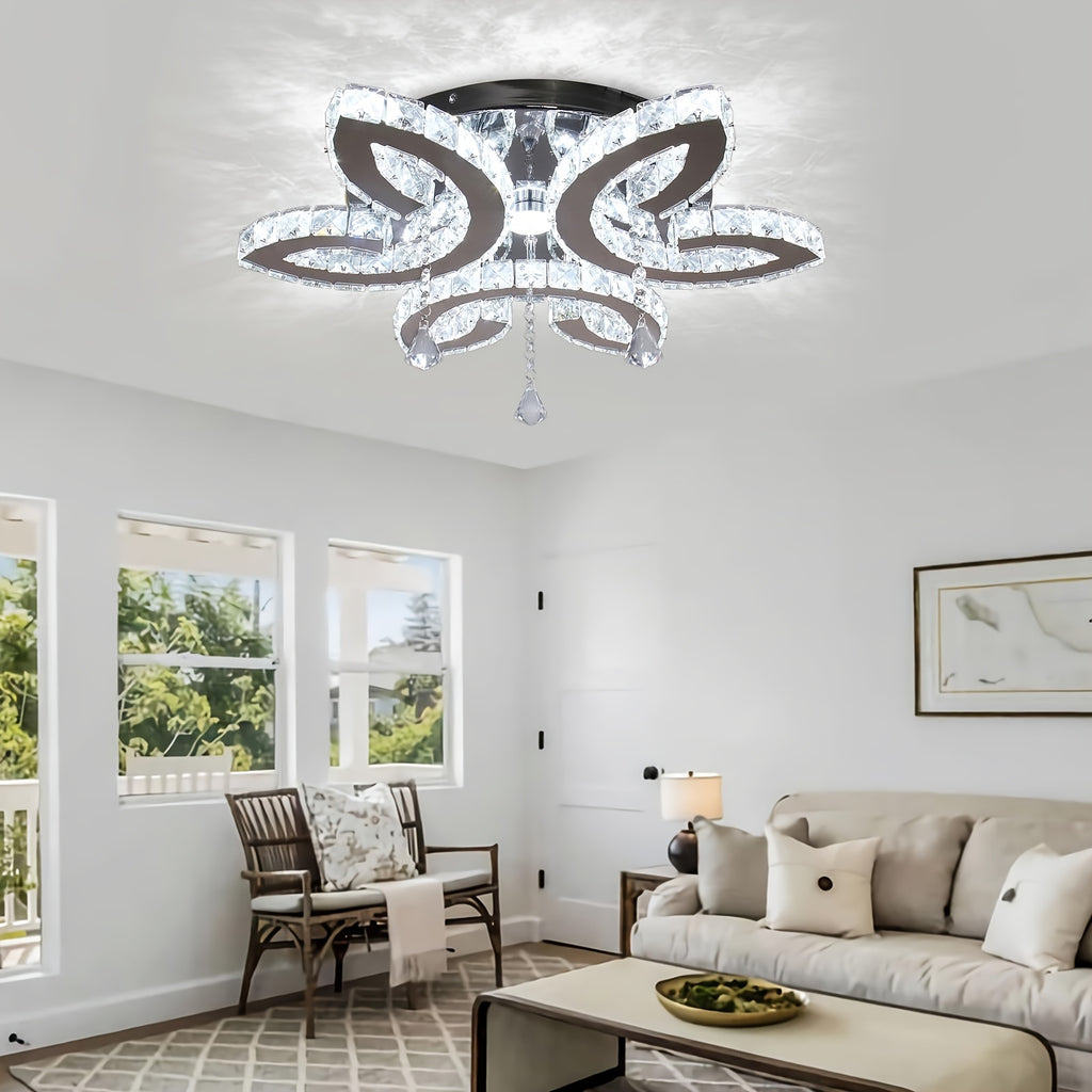 20.4-Inch Modern Large Crystal Chandelier - Hardwired LED Crystal Diffuser Pendant Light, Ceiling Light Fixture for Bedroom, Living Room and Dining Room (Cool White Light)