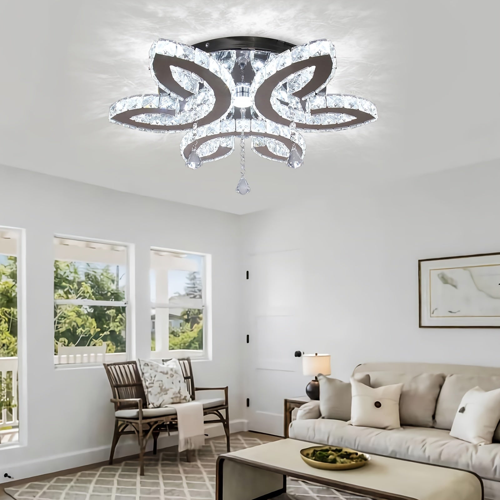 20.4-Inch Modern Large Crystal Chandelier - Hardwired LED Crystal Diffuser Pendant Light, Ceiling Light Fixture for Bedroom, Living Room and Dining Room (Cool White Light)