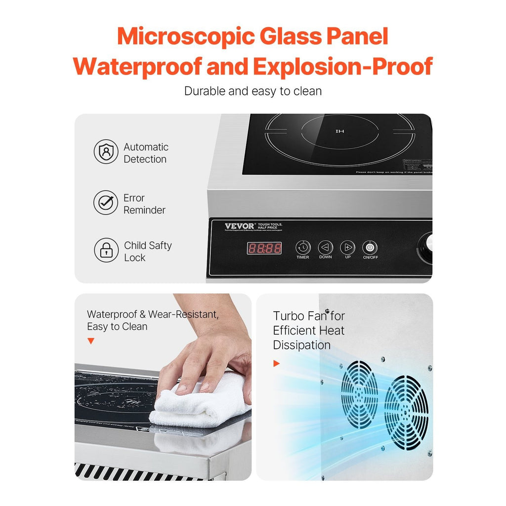 VEVOR Portable Commercial Induction Stove 5000W Countertop Stove Hot Plate