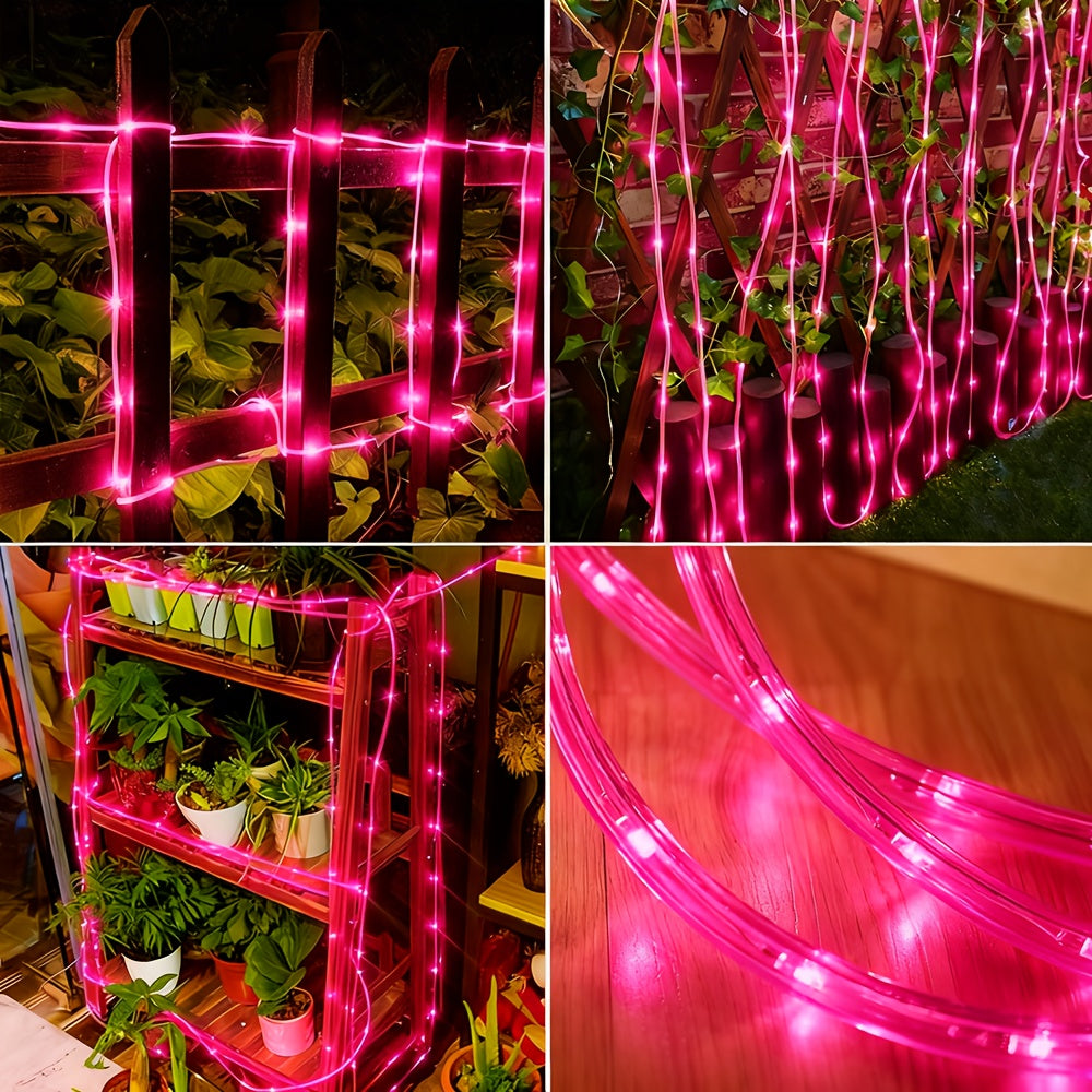 LED灯带，提供200、150、100和50 LED选择，具有IPX4防水防溅功能，适合户外使用。这些柔性透明灯管非常适合新年、情人节、复活节、夏季聚会等庆祝活动。