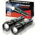 2Pcs High Magnification Zoom Flashlight, Outdoor Multifunctional Portable Household Mini Retractable Zoom Light, Camping Gear, Outdoor Flashlight, Portable Flashlight