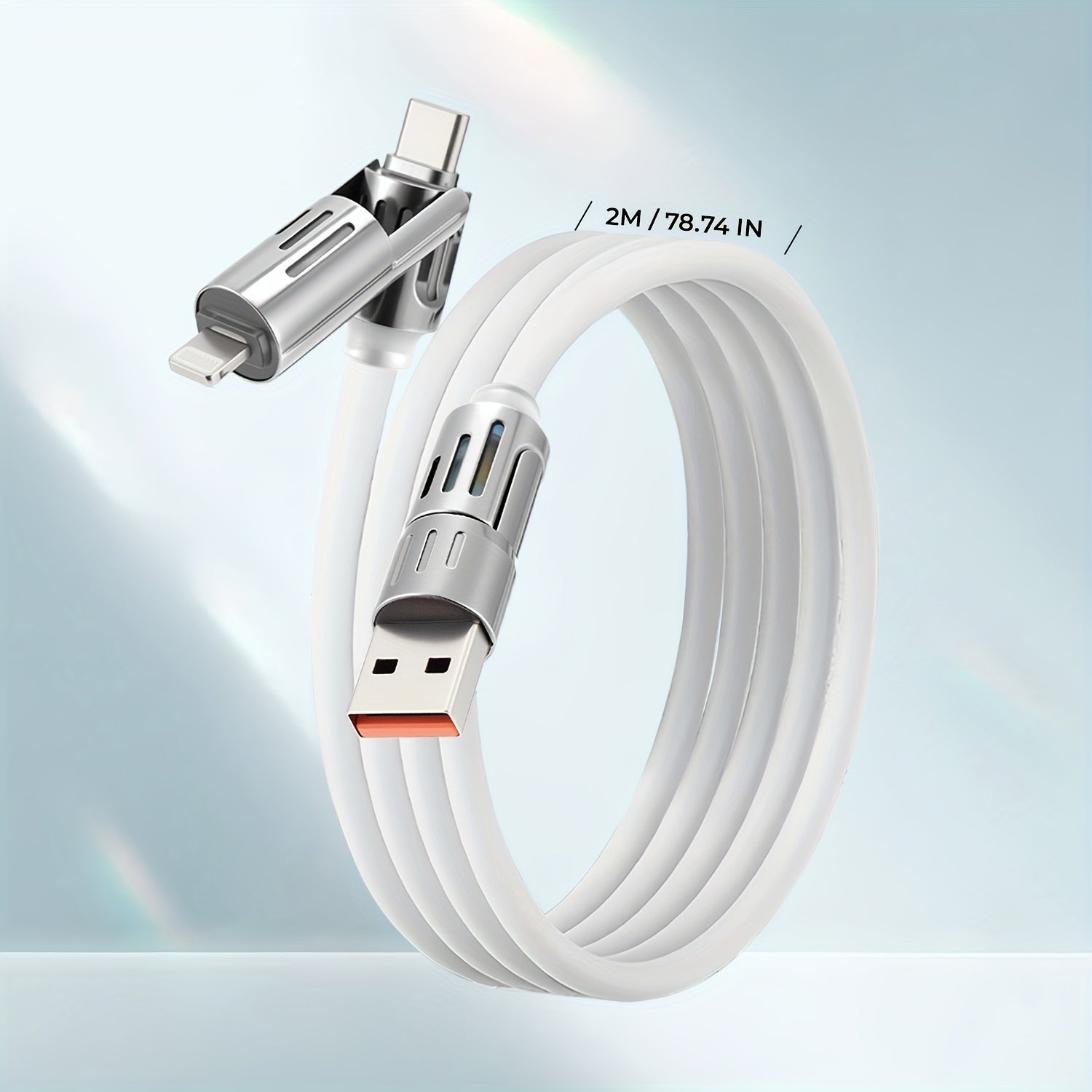 240W 4-In-1 Multifunctional USB Liquid Silicon Aluminum Alloy Data Cable Charging, USB Charger Data Cable, Suitable for Fast Charging And Data Transfer, Suitable for Samsung, Xiaomi, Apple, Multi Device Charging, Ultra Fast Charging Data Cable