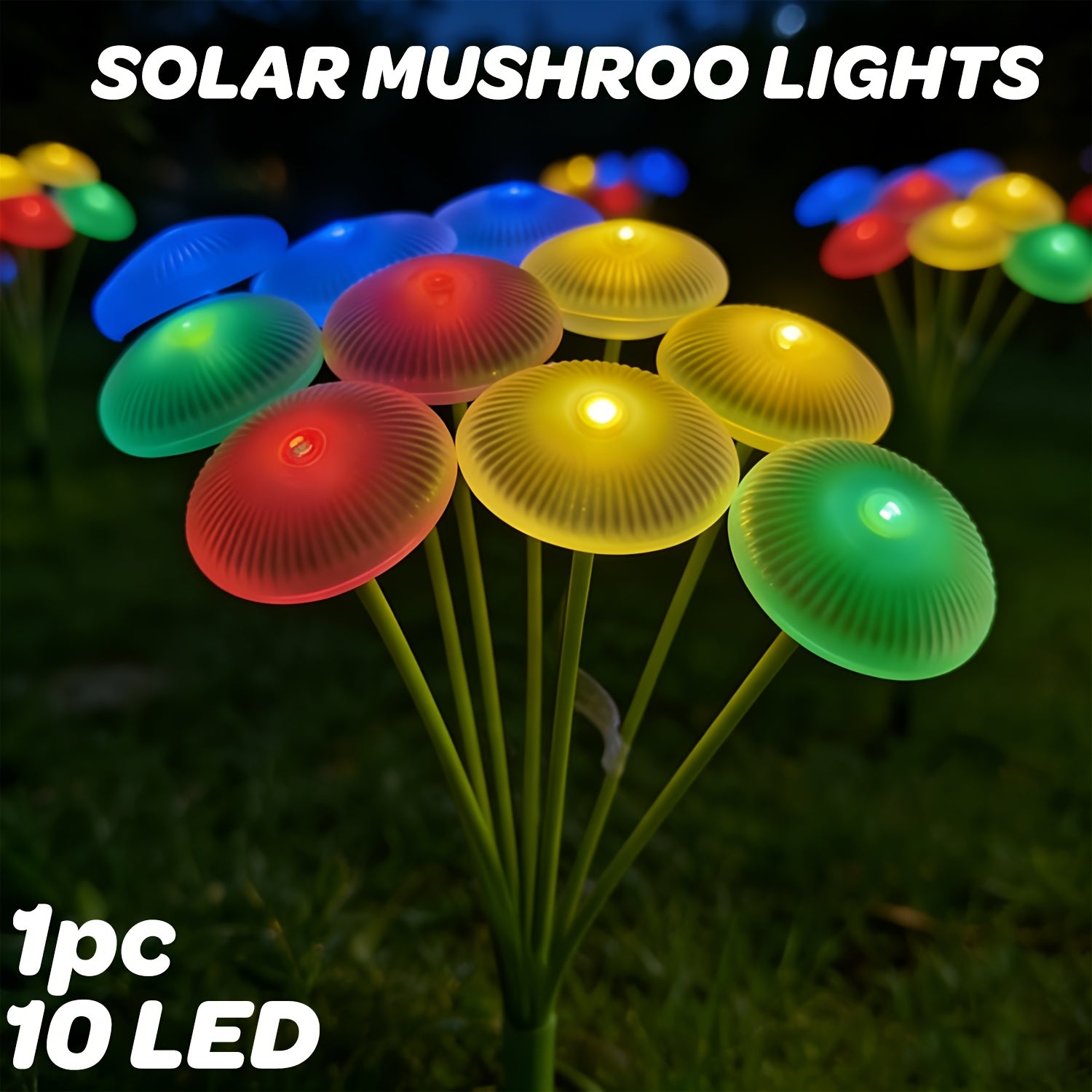 10/8/6LED Solar Jellyfish Mushroom Light, IP44 Garden Landscape Light, Outdoor Ground Insert Lawn Light, Courtyard Decorative Light, Festival Garden Decorative Light, Outdoor Pathway Light (Warm/Color Light)