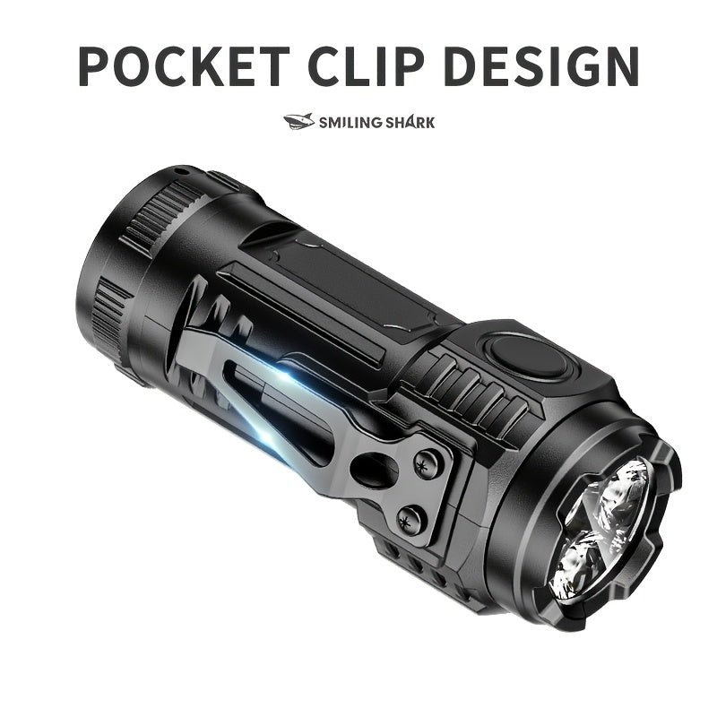 1pc Smiling Shark New Mini Portable LED Flashlight, Clip-On Work Light, Type-C Rechargeable Pocket Spotlight, Handheld Mini Lamp for Daily Commute Repair Camping Emergency Outdoor Activities