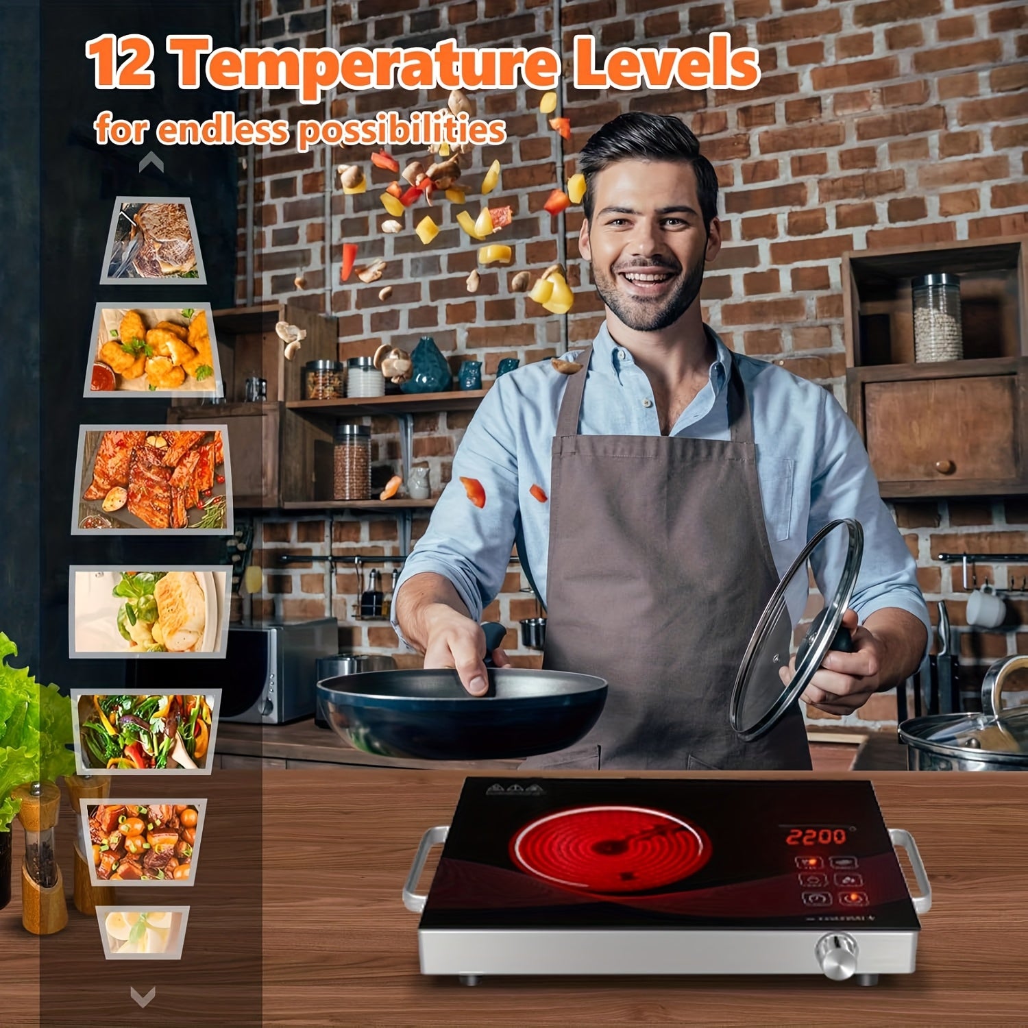 Electric Ceramic Cooktop, Induction Cooktop, Infrared Heating Plate, 2200W Portable Electric Cooking Appliance with Adjustable Temperature Settings, Dual Control Options