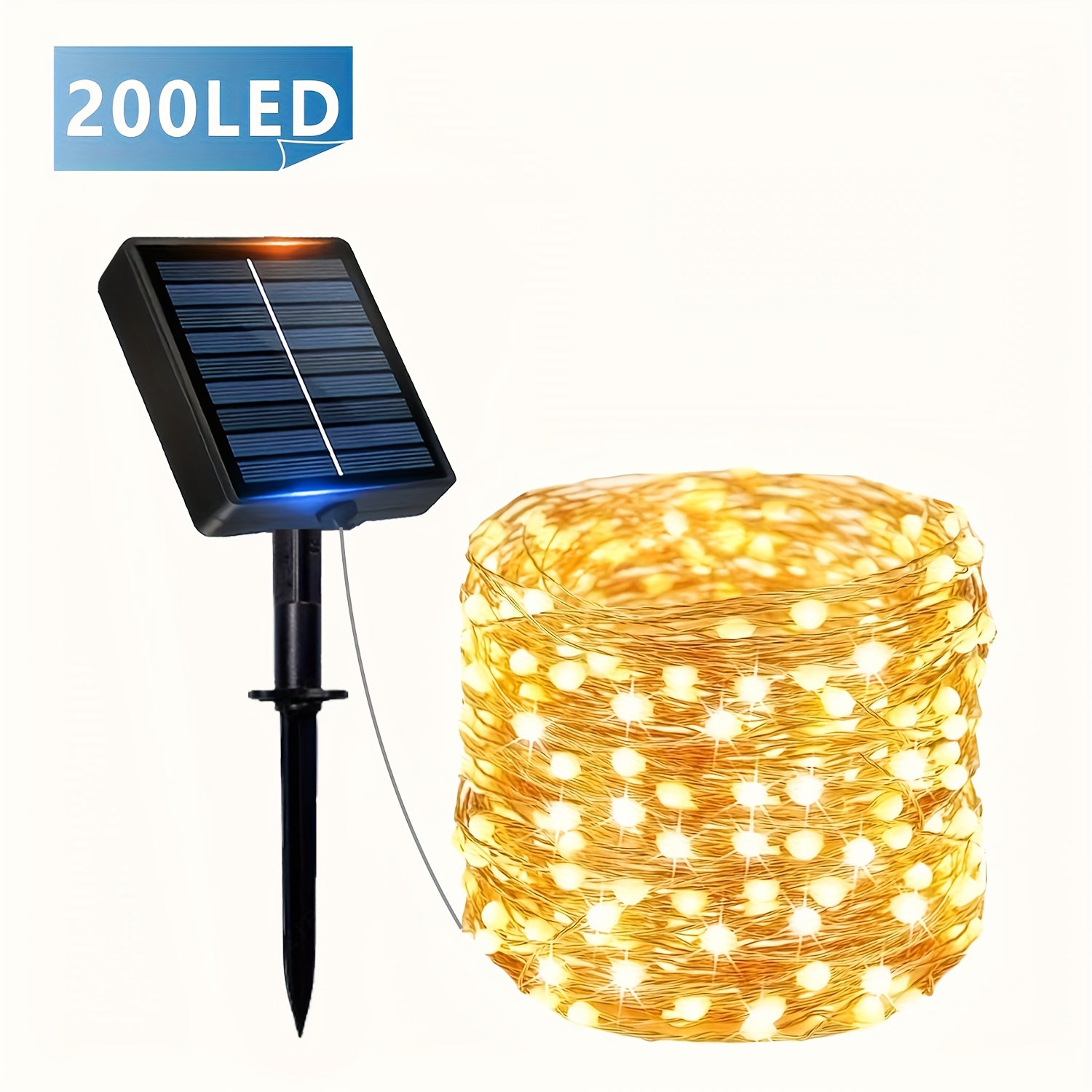 1包 23/39/72/104英尺 50/100/200/300LED 太阳能灯串 户外灯，IPX4 铜线 8种模式 太阳能灯串 花园 庭院 树木 圣诞派对 婚礼 (暖白) (彩色) (白色) 带塑料纸板 纯铜线