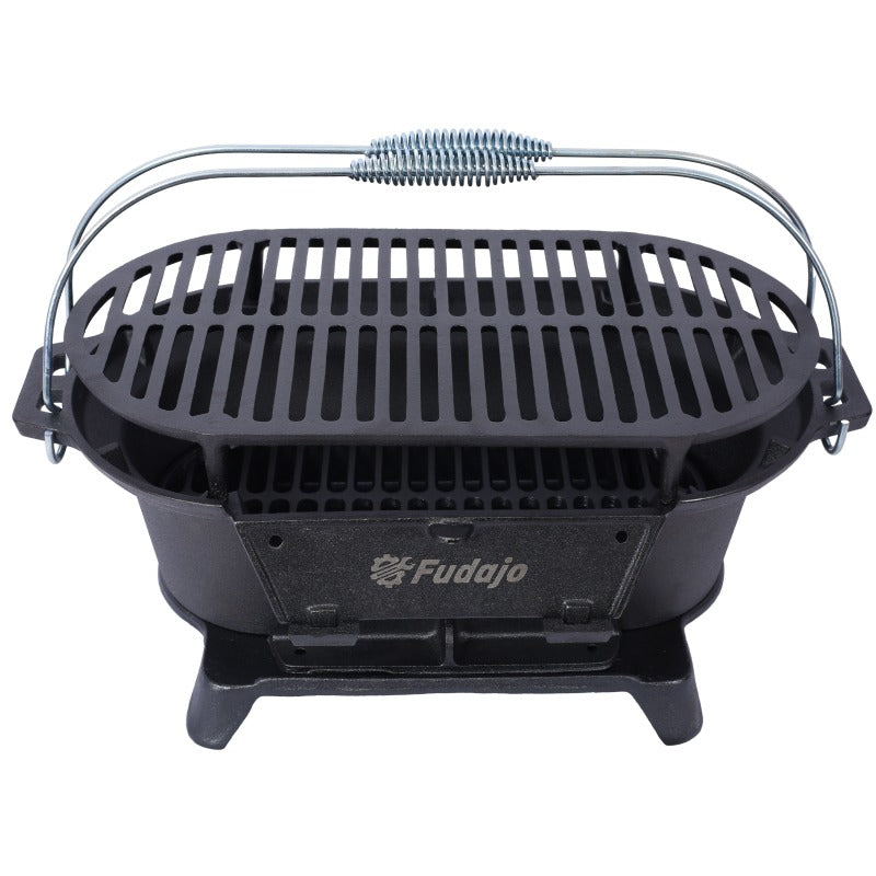 Oval Cast Iron Grill | Portable Charcoal Grill & Tabletop Griddle – 100% Painted Cast Iron, Durable, Small Camping Stove Hot Pot Grill