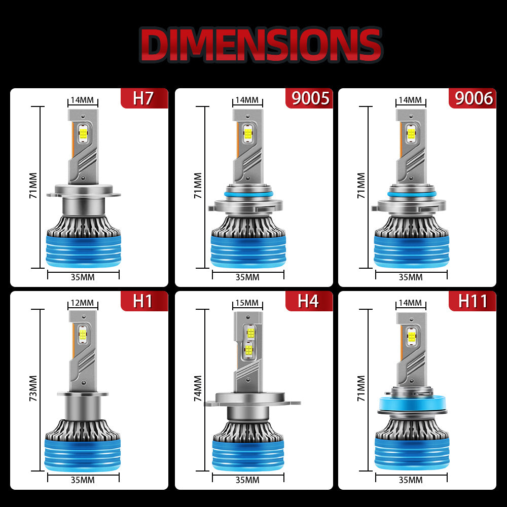 2 Pcs LED Car Headlights 200W 59000LM Super Bright White Turbo Fan Copper Tube No Black Spots Plug-and-Play Easy Installation 300m Lighting Range Fits Most Car Models, No Battery Included