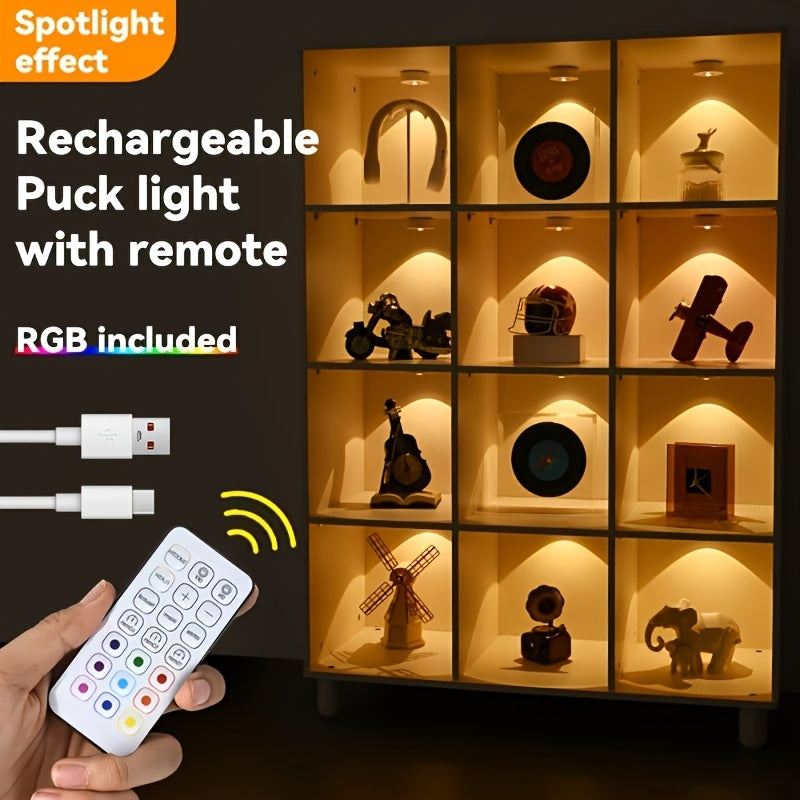 3个可充电RGB LED 橱柜灯带遥控器，亮度可调，USB可充电，USB接口、USB灯具灯饰，12种颜色模式，动态照明效果，定时功能，适用于橱柜、衣柜、家居装饰和办公室